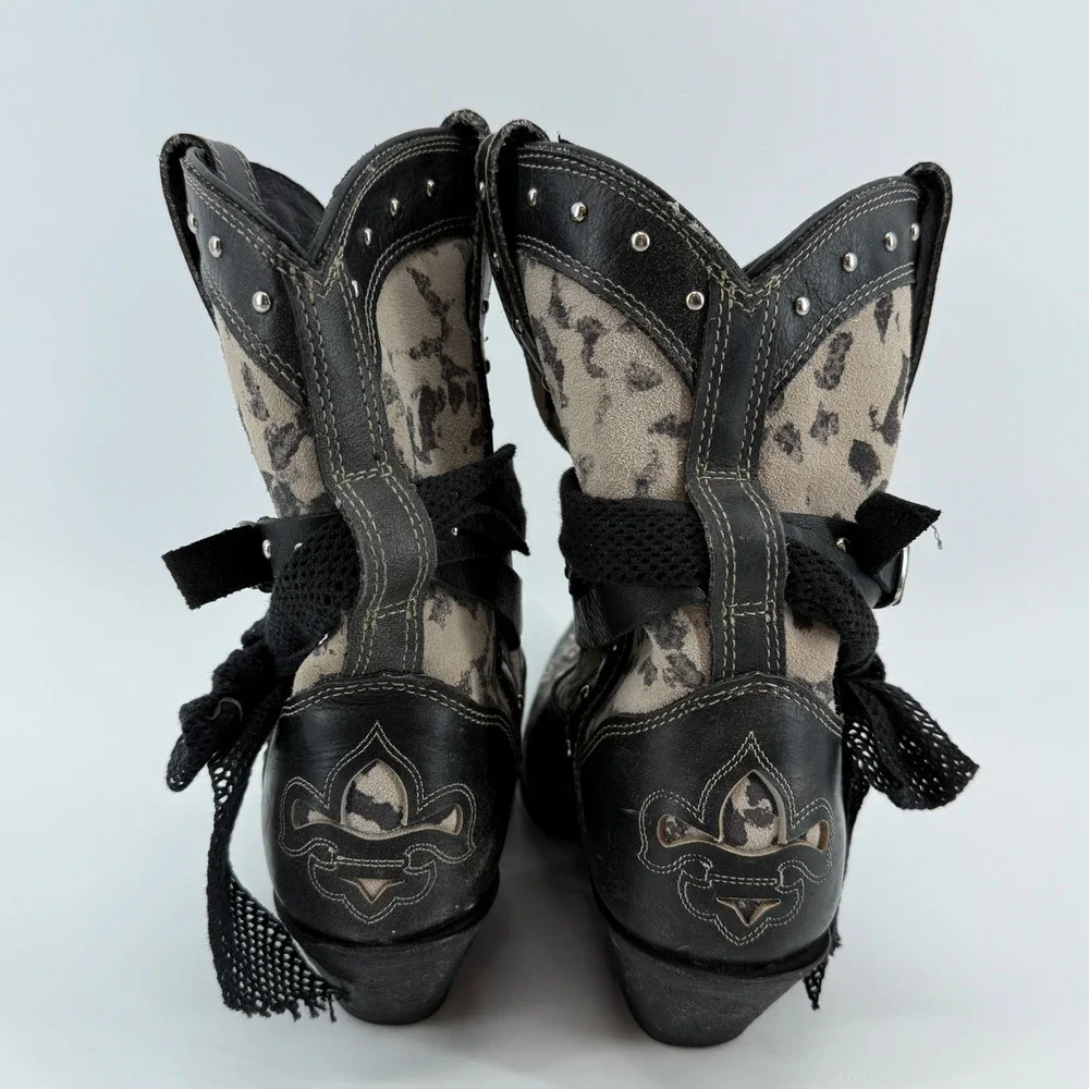 Rockin Country RC5006 Black Leather Studded Bow Western Boots 7.5M Rodeo Cowgirl